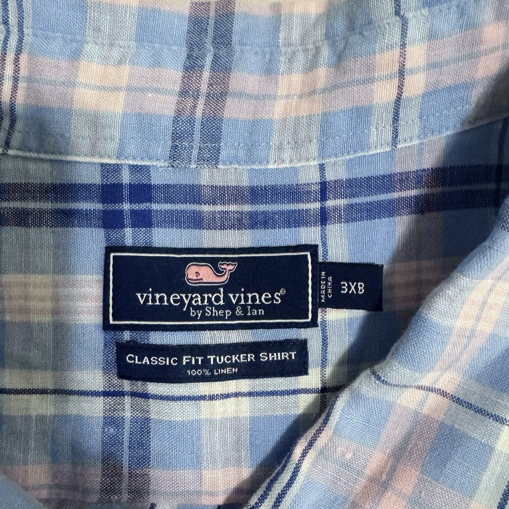 Vineyard Vines Classic Fit Tucker Shirt Mens 3XB Button Down 100% Linen Blue - Picture 2 of 8
